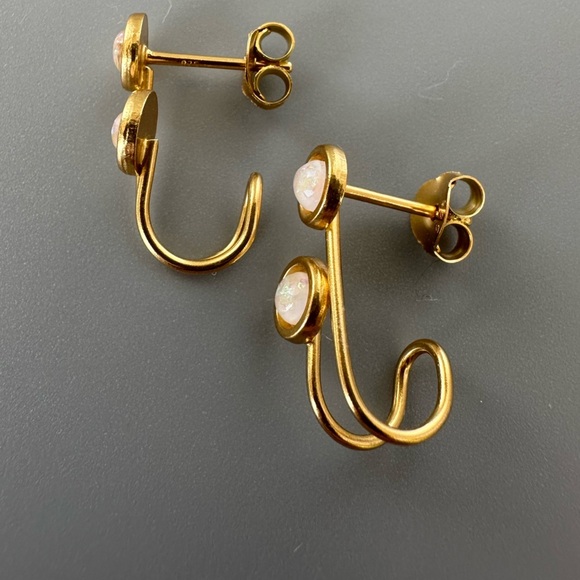 14k Vermeil Gold Semi Precious Double Opal Earrings - Picture 16 of 17